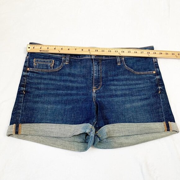 Pilcro and the Letterpress stretch mid-rise stet fit dark wash denim jean shorts - Picture 6 of 12